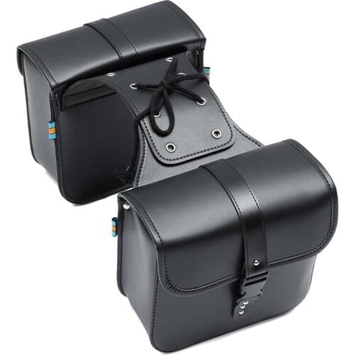 Black Motorcycle Saddle Bags Tool Bag Luggage Bag For Honda Yamaha Suzuki Pu Leather Side