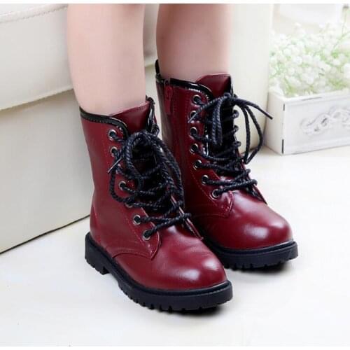 Children boots Pu leather Mid-Calf Motorcycle boots For Boys Girls New Autumn Winter Kids Snow boots Martin Shoes