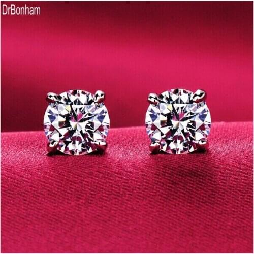 DrBonham white Gold filled 4 Prongs Sparkling Cubic Zircon Post CZ Stud Earrings 3mm 4mm 5mm 6mm 8mm 10mm