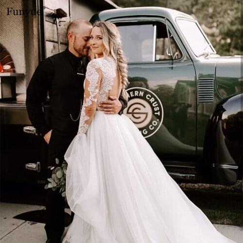 Elegant Appliques Long Sleeves Wedding Dress 2021 New Arrival Sexy V-Neck Floor Length A-Line Chiffon Bridal Gown Abito Da Sposa