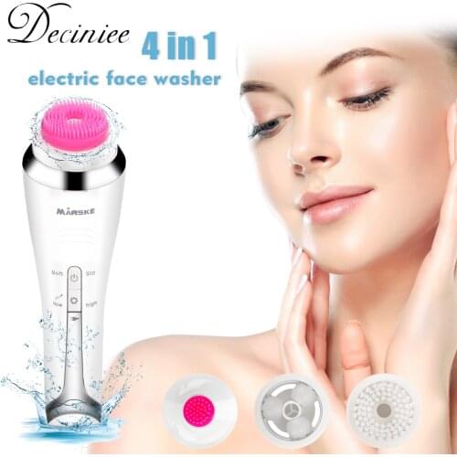 Electric Facial Cleansing Brush Waterproof Face Brush Spin Rechargeable Face Brush with 4 Brush Head for Exfoliating Massaging