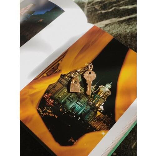 GULCE DERELI, KEY AND LOCK CHARM EARRINGS, HOOP EARRINGS, CHARM EARRINGS, GIFT BOX, GOLD/SILVER PLATED