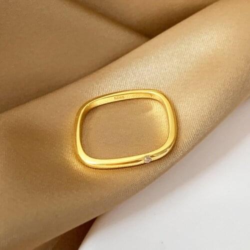 Matte Personality Simplicity Vintage Wave S925 Sterling Silver Open Adjustable Gap Plaid Rings For Women Wooden Square Ornaments