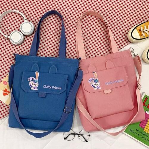 2021 Korean Lovely Rabbit Canvas Tote Bag Single Shoulder Messenger Crossbody Student Large Capacity Handbag Eco Shopper Bag