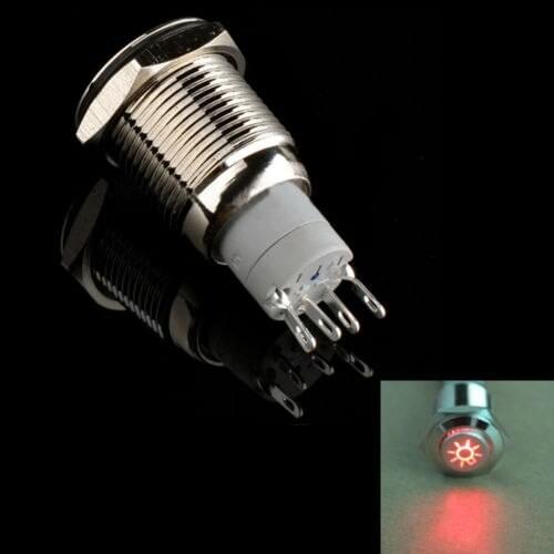12V 16mm Red LED Lights HeadLights Symbol Push Button Toggle Metal Switch Sales