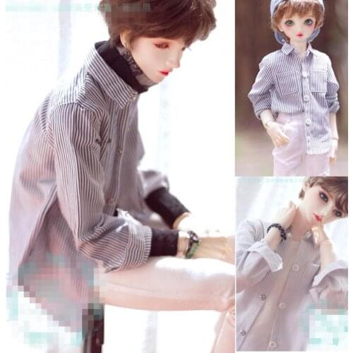 BJD Doll clothes suitable for 1-3 1-4 1-6 size casual stripe shirt dark blue light blue doll accessories
