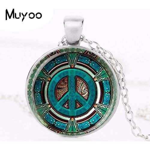 Hippie Peace Sign Glass Dome Pendant Necklace DIY Handmade Fashion Jewelry Vintage Charm Trendy Gift for Men Women HZ1