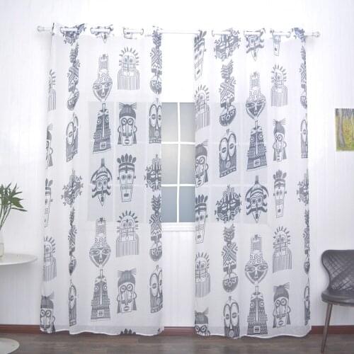 FMH Sheer Curtain Panels for Living room Bedroom French Window Faux Linen Tull Printed Tatoo with Tiebacks Free