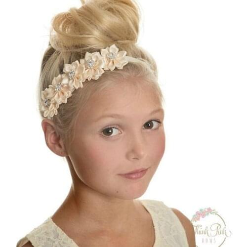 Nishine Satin Ribbon Flowers Baby Girls Headband Cute Elastic Floral Hair Bands Children Headwear Hair Accessories Photo Props