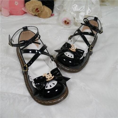 Sweet lolita shoes cross lace bowknot princess kawaii shoes round head flat heel women shoes kawaii girl lolita cosplay loli