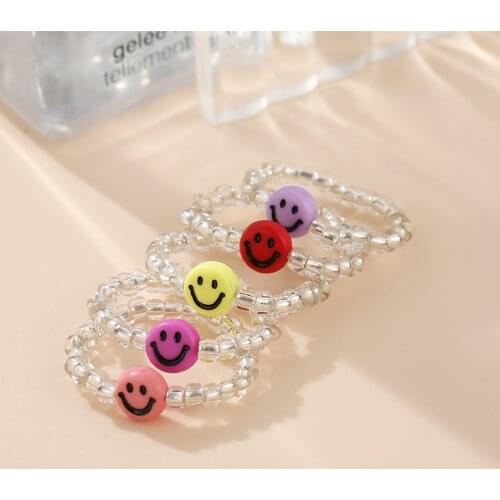 Trendy Smile Face Butterfly Rings For Women Men Finger Adjustable Elastic Transparent Multi Bead Ring Party Gifts Jewelry
