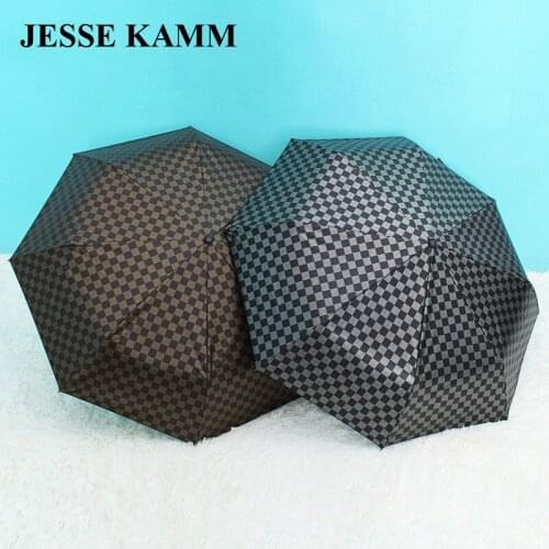 JESSEKAMM Men double business lattice innovation gold and silver handle personalized visual experience windproof umbrella