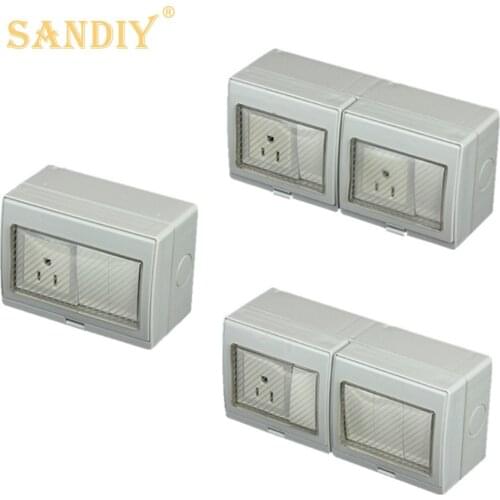 Outdoor Waterproof Light Switch Socket Dust-proof Outdoor External Wall Switch 1/2/4 Gang Push Button Power Wall Socket 10A 250V