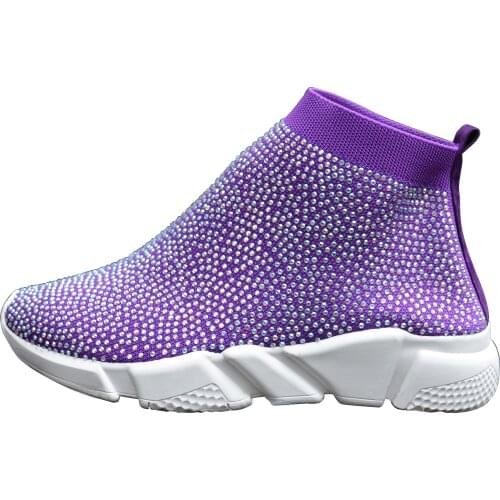 New Rhinestone Socks Sneakers Handmade Breathable Knitted Elastic Shoes Causal Women Men Shose кроссовки женские Size 34-45