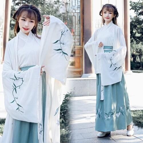 Womens New Style Ancient Chinese Hanfu Adult Female Chinese Style Han Element Embroidery Stage Performance Set