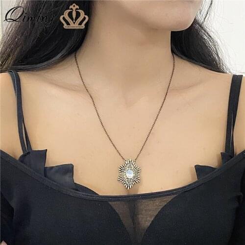 Sun Burst Layer Crystal Stone Necklace For Women Ancient Celestial Sun Vintage Jewelry Boho Statement Viking Ethnic Necklace