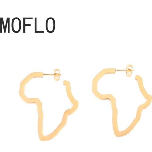 MOFLO Hyperbole Gift Gold Color Hollow African Map Earrings Exaggerate Larger Earring For Africa Ornaments Traditional Ethnic