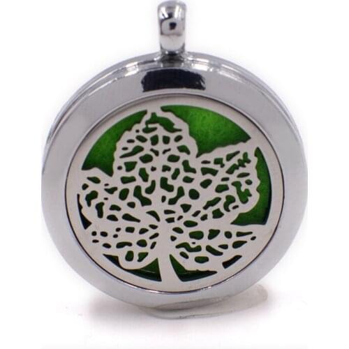 Silver Hollow Tree Leaf Perfume Aromatherapy Essential Oil Diffuser 30mm Locket Pendant DIY Accessories For Necklace Key chains