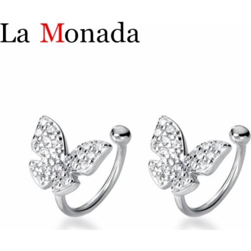 New Style Pure 925 Sterling Silver Clear CZ Shiny Zircon Butterfly Clip Earrings Brincos Fashion Jewely Accessories