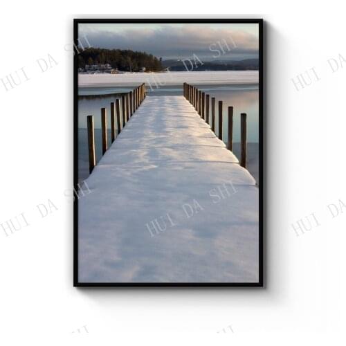 Snow Covered Pier Landscape Photograph Wall Art Print Poster or Canvas Artwork