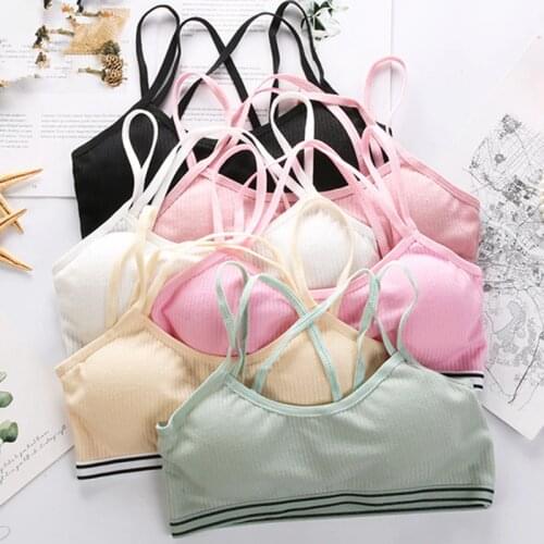 Teenage Girl Training Bra With Chest Pad Adolescente Striped Sports Bra Tops For Teens 8-16 Years Cotton Bra For Girls Underwea