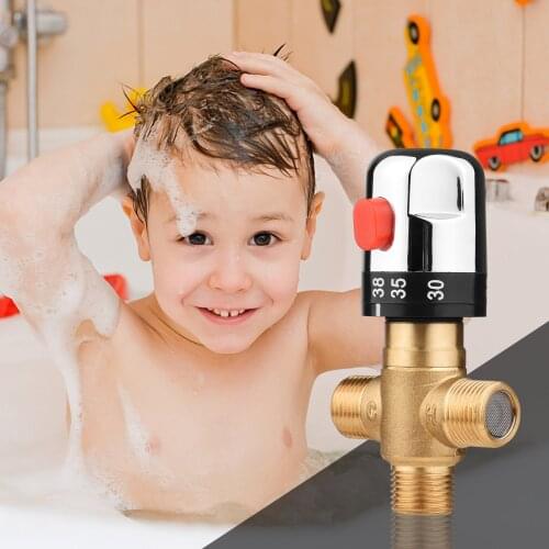 Solid Brass G1/2 Thermostatic Temperature Control Valve Hot Cold Water Mixing Valve for Solar Heating System Water Pipe Bathroom
