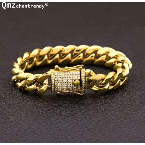 Top Quality Bling Iced Out Womens Mens Curb Cuban Link Bracelets Lab Chain Bangles Luxury Box Clasp Drop Shipping