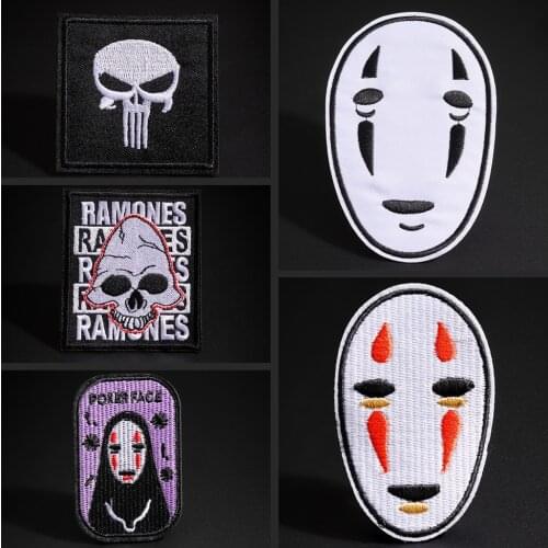 High quality Skull Fashion punk patches Down jacket pants Faceless Ghost cartoon characters Embroidered Badge ironing on clothes