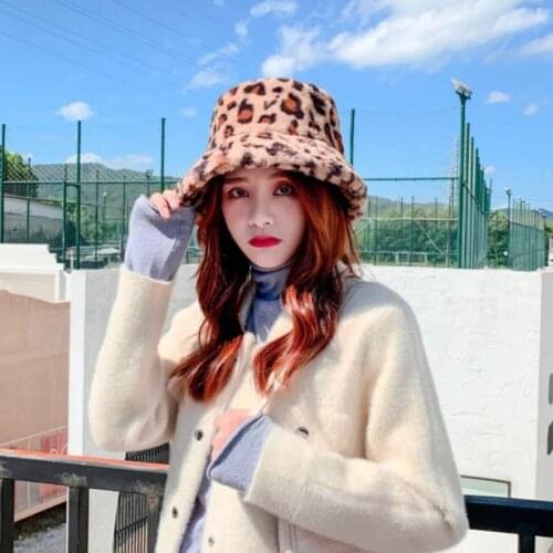 Women Bucket Cap Bush Hat Wide Brim Fisherman Cap Faux Fur Plush Fashion