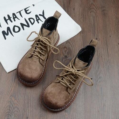 Ladies Martin Boots Mori Girl Retro Big Head Doll Shoes Japanese Thick-Sole Suede Womens Ankle Boots Student Casual Short Boots