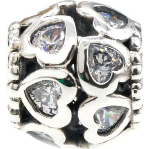 925 Sterling Silver Symbol of Love Heart CZ Charm Fit Original Pandora Bracelet Bead Silver 925 Jewelry Valentines Day Gift