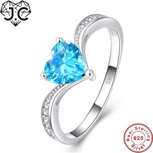 J.C Heart Cut Romantic Swiss Blue White Topaz 925 Sterling Silver Ring Size 6 7 8 9 For Women Wedding Engagement Fine Jewelry
