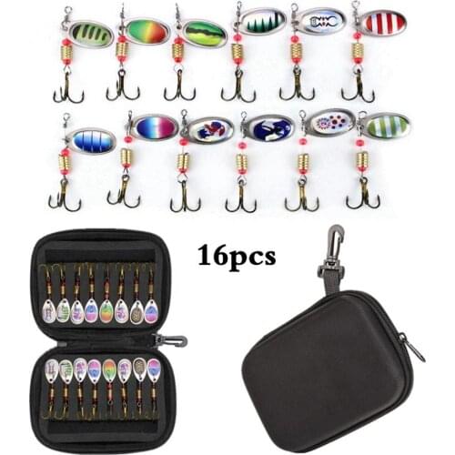16x Fishing Spinnerbaits Metal Spoon Lures with Treble Hooks for Bass Trout Fish