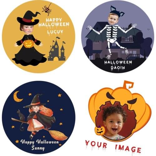 3.5-7cmHalloween Custom Photo Sticker And Customized Cartoon Avatar Party Candy Gift Boxes Label Stickers Decor Trick Or Treat