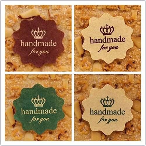 360pcs Crown Handmade For You Kraft Paper Sticker Label Seal Box Envelope Gift Wrapping Soap Baking Birthday Wedding Decoration