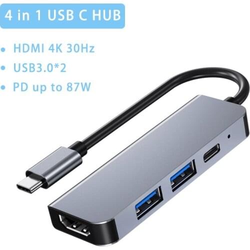 4 in 1 USB C Hub To 4K HDMI With PD 87W Power Charging Audio USB3.0 USB Splitter For Macbook Pro Type C With Laptop Smart Phone