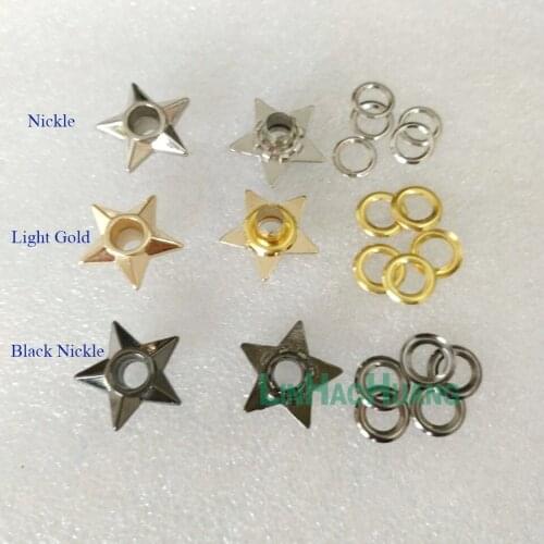 50sets/Lot Inner 5mm Metal Zinc Alloy Eyelets With Washer Star Shape Metal Grommets Black Nickle/Light Gold Free Shipping