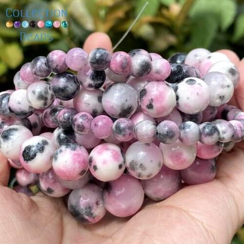 6/8/10/12mm Natural Stone Pink Black Persian Jades Round Spacer Loose Beads For Jewelry Making DIY Bracelets Accessories 15