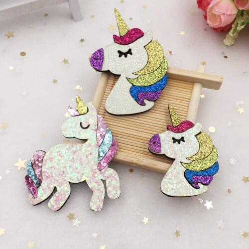 6pcs Felt Fabric Paillette Rainbow Glitter Unicorn Applique Wedding DIY Sewing Patch Hair Bow A97