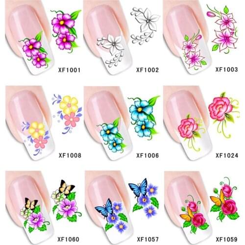 60Sheets XF1001-XF1060 Nail Art Flower Water Tranfer Sticker Nails Beauty Wraps Foil Polish Decals Temporary Tattoos Watermark