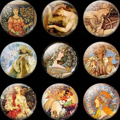 Alphonse Maria Mucha Art Zodiac - Ivy - Fruit - Gismonda Glass Magnetic Fridge Magnets for Refrigerators for Home Decoration