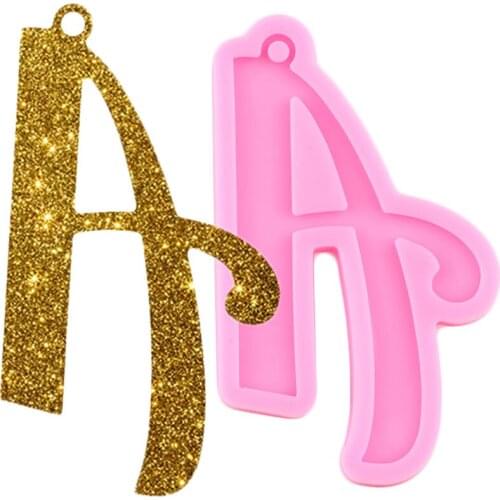 Shiny Glossy Letter A Keychain Silicone Moulds Epoxy Resin Polymer Clay Mould DIY Jewelry Making Necklace Pendant Moulds