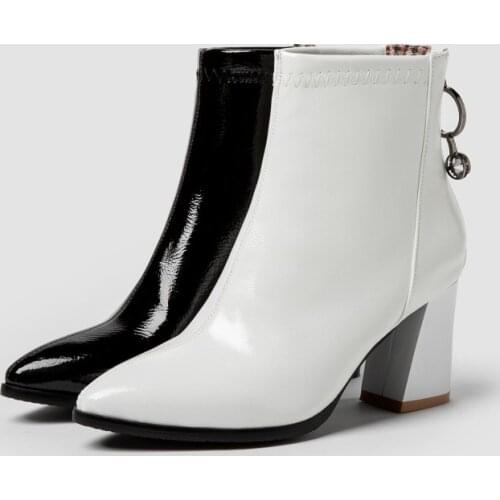 2020 autumn and winter new pointed high heel rhinestone thick heel short boots pointed solid color high heels soft leather high