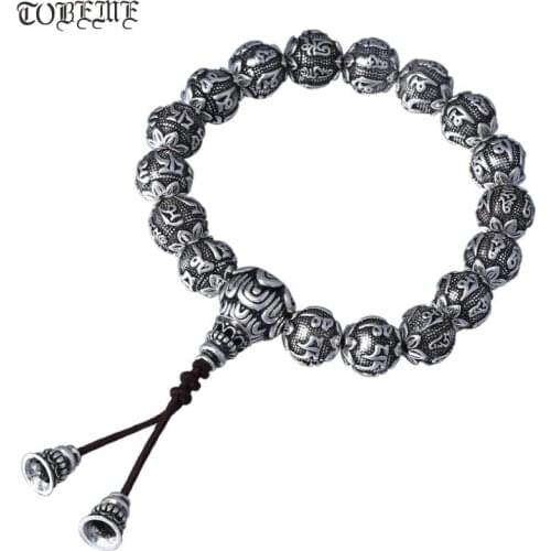 Handmade 925 Silver Tibetan Six Words Proverb Mala Bracelet Buddhist OM Mani Wrist Mala Bracelet Tibetan Mala Bracelet