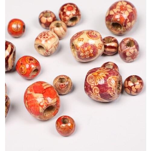 20-100pcs Mixed Printed Wood Beads Large Hole Bead DIY Jewelry Accessories Making Necklace Bracelet DIY Macrame Craft Jewelry