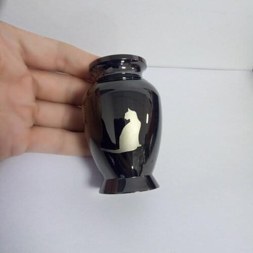 Black Plated Stainless Steel Cremation Urn for Pet Ash Memorial - 73mm*45mm Cat Engraved Funeral Casket for Animal Keepsake Gift