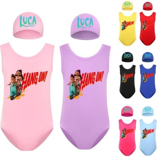 2-14Y Toddler Baby Girls Swimwear one piece Girls Luca Swimsuit with Hat Children Swimwear Kids Beach wear Girls Bathing suit