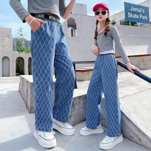 Fashion Jeans for Girls Denim Kids Wide Leg Pants High Elastic Waist Jeans Pants Spring Autumn Teenager Trousers 5-16Years