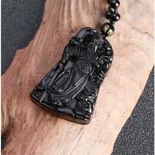 Fahion Beautiful Jewelry Natural Black Obsidian Carved The Xuanwu Emperor Lucky Amulet Blessing Pendant Free Beads Necklace