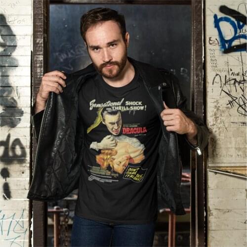 Mens Dracula Original Hammer Poster 1958 T Shirt The Mummy Horror Movie 100% Cotton Tops Vintage Round Collar Tees 6XL T-Shirts